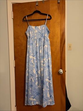 Sky Blue Floral Maxi Dress with Spaghetti Straps